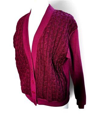 Lady Foot Locker Vintage 80s Cardigan burgundy Cable Knit Sweatshirt S